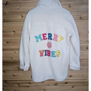 Judith March Shacket Womens Small White Sherpa Merry Vibes Patch Christmas